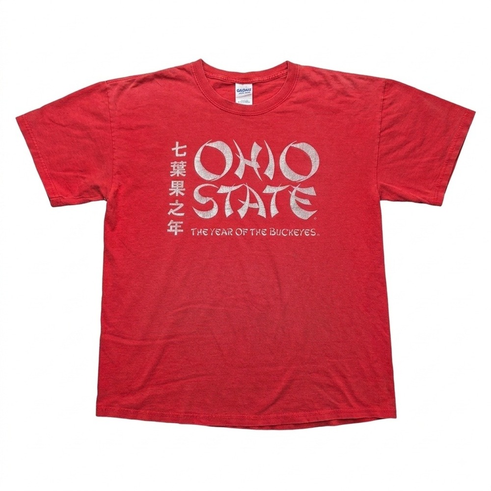 Gildan Ohio State Buckeyes Red T-Shirt Y2K Men Large Year of the Buckeyes Kanji